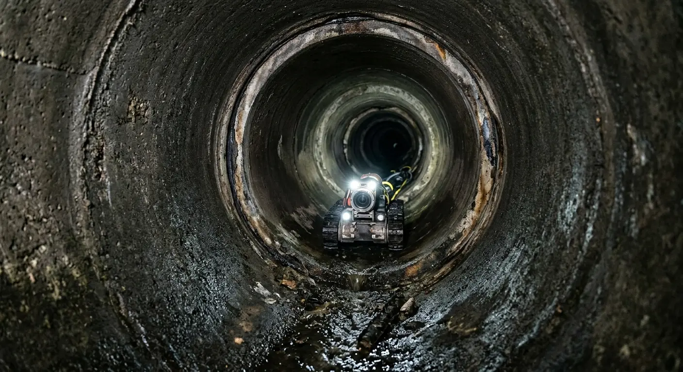 Robotic sewer camera inspecting pipe interior for Sewer Line Cleaning in West St. Paul
